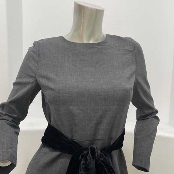 J Crew Long Sleeve Velvet Tie Waist Wool Blend Dress Gray Size 2 NWOT - Picture 4 of 13